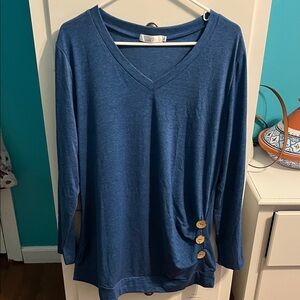 Blue Long Sleeve Buttoned Tunic